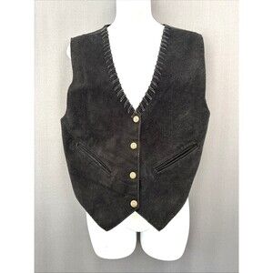 Vintage Mona Mode Black Laced Suede Leather Vest Small Western Cowgirl Boho Goth